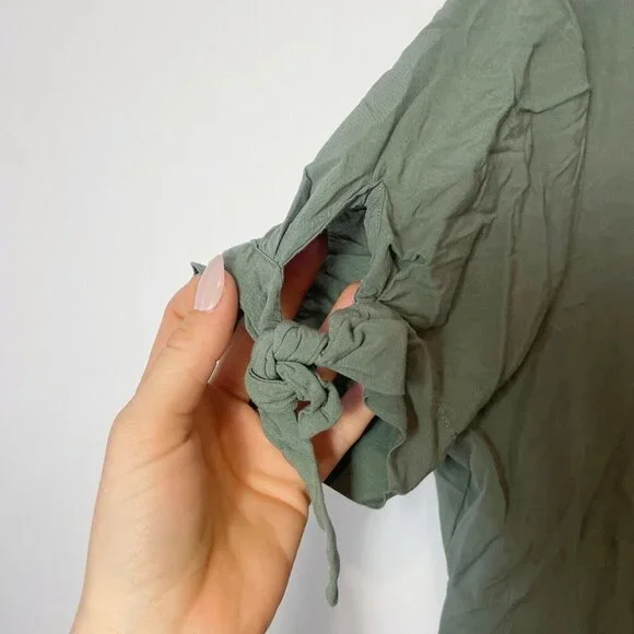 Pietro Brunelli Milano Button Down Maternity Dress Green XS Short Tie Sleeve - Picture 2 of 10